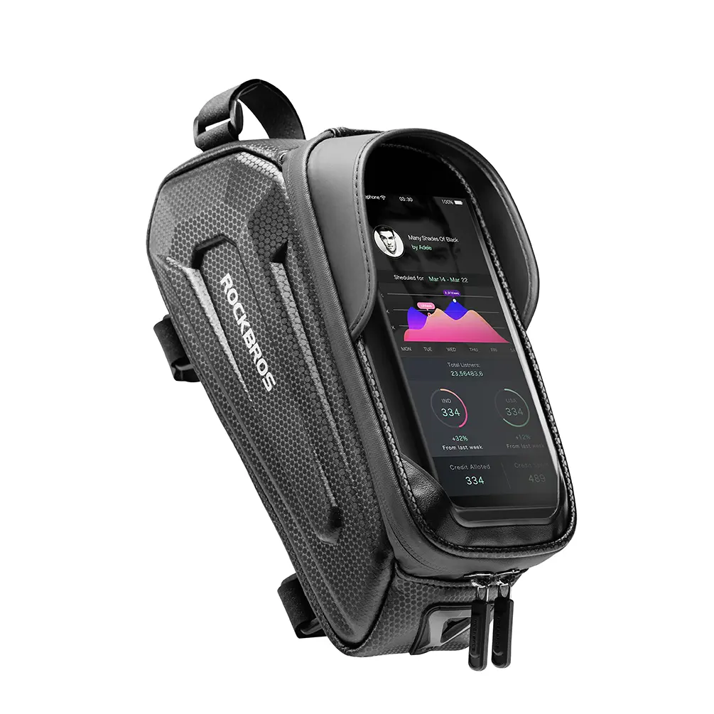 Waterproof Bike Phone Frame Bag, Carbon Fiber EVA Hard Shell Cycling Accessories with Sensitive Touchscreen & Sun Visor for Phones up to 6.8", Bike Gear
