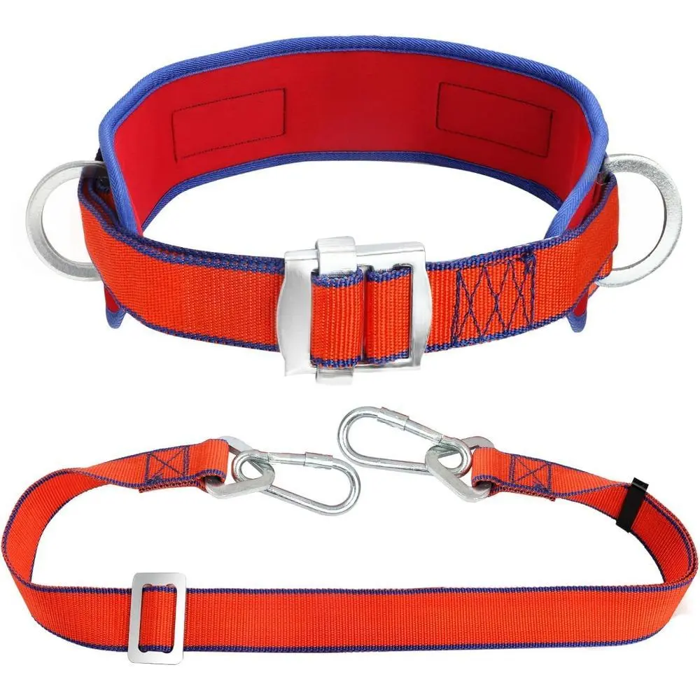 Polyester Fall Protection Harness with Adjustable Lanyard, Breathable Padded Waist Support with D-Rings, Waist Fit 30-48 in for Tree Climbing & Construction