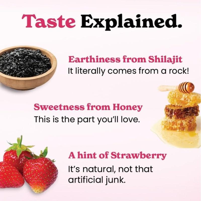 Honey Sticks Shilajit for Women Strawberry Flavor, Shilajit with Pure Himalaya Shilajit & Saffron for Hormonal Balance & Energy - 30 Sticks