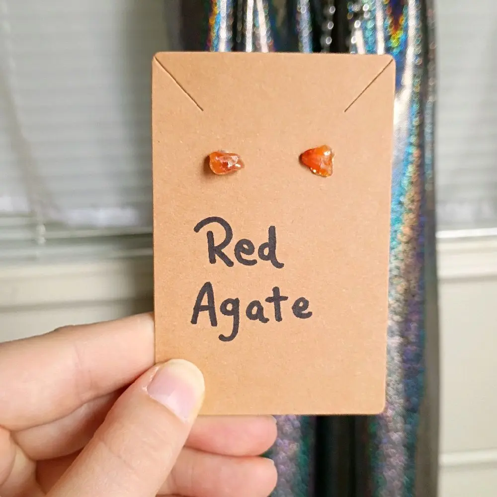 Red Agate Crystal Stud Earrings