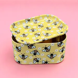 MEE MEE Bee Tin Storage Box, Large Metal Stash Container Kitchen Storage Cute Designs Medicine Organizer