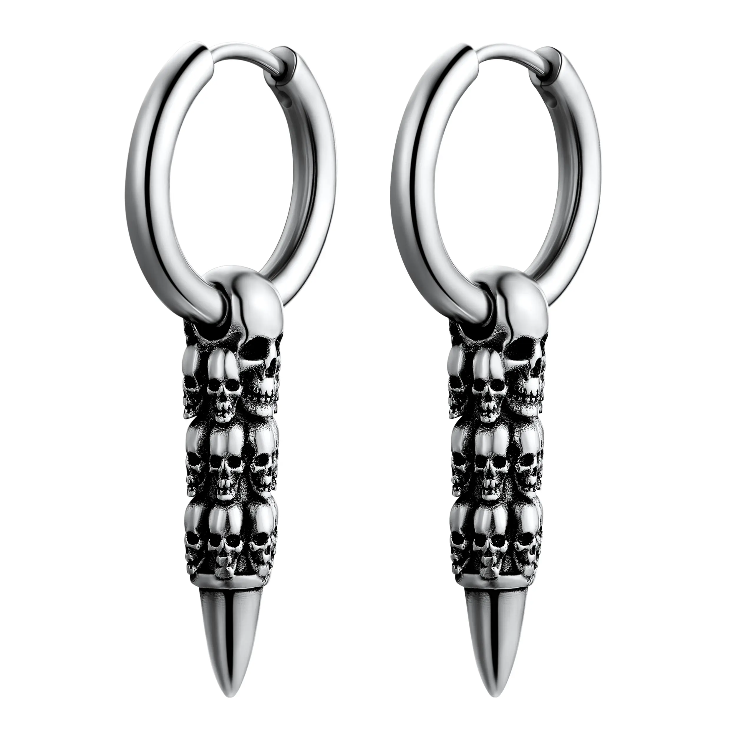 PROSTEEL Skull Bullet Earrings Stainless Steel Cool Gothic Earring Jewelry Unisex For Men Women with Gift Box