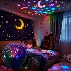Starry Moon Projector Lamp with 7 LED Modes, USB Color Flashing Light for Kids Room Party, Perfect Gift for Mother's Day & Valentine's Day