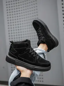 Men's Patchwork High-Top Thick Sole Casual Sneakers, Lace-Up Simple Lightweight Versatile Comfort Outdoor Sports School Shoes