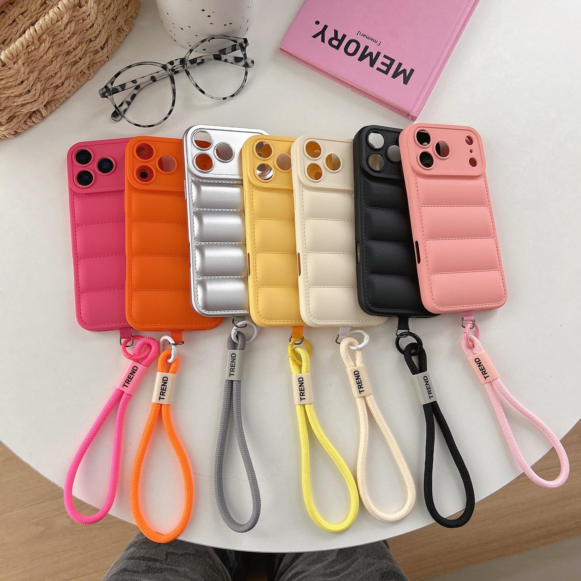 Suitable for Apple 17 Pro, 3D oil-sprayed down jacket phone case, iPhone 8 hand strap, anti-drop liquid 15 protective cover