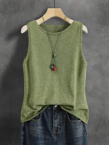 Women's Knitted Vest, Vintage Sleeveless Top, Casual Commute Vacation Summer Style, Comfortable and Stylish Outerwear for Daily Wear