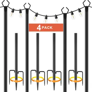 (2pack-10pack)8Ft String Light Poles 4 Pack,Light Poles for Outside Lights,Outdoor with Fence Brackets Hanging Lights,Metal Stand Deck Patio Backyard