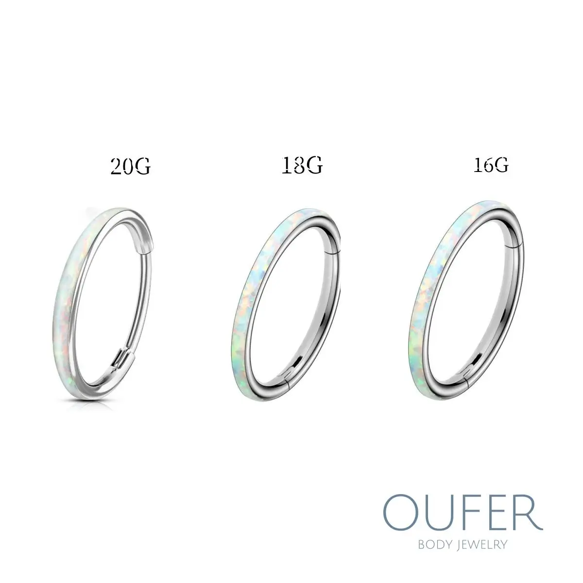 OUFER Unisex Easy-Open Synthetic Opal Hinged Segment Hoop Ring - 20G/18G/16G, 5mm-12mm Inner Diameter, Fashion Costume Body Jewelry for Nose, Helix, Lobe Daily Wear, Hinged Piercing Hoop, Nose Piercing, Silver Or Gold, Multi-Size, Segmented, Durable For D