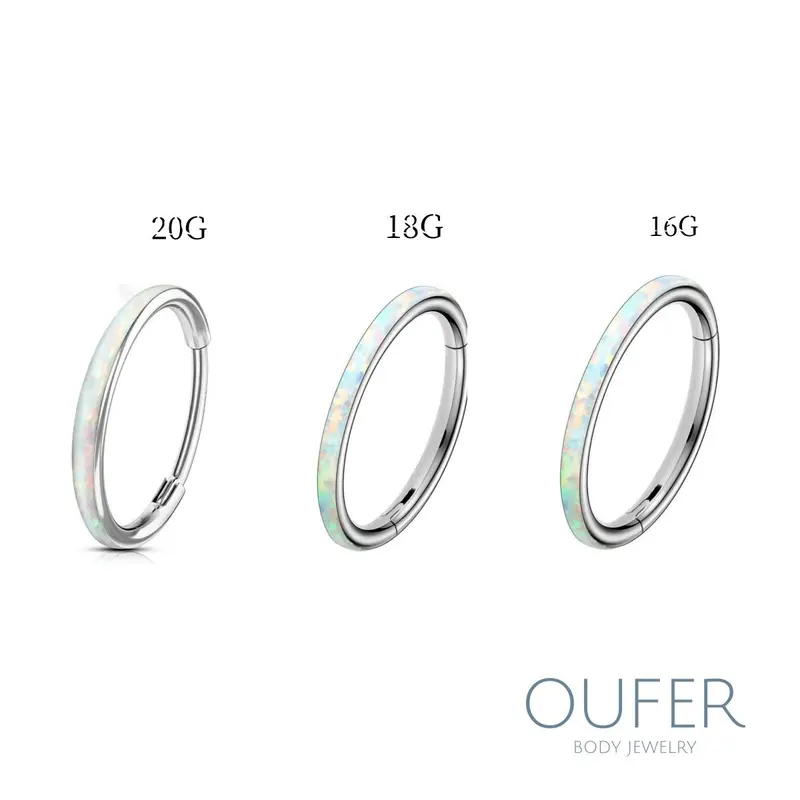 OUFER Unisex High-Quality Segmented Hinged Hoop Ring - 16G/18G/20G, 5mm-12mm Inner Diameter, Silver/Gold, Easy-Open Hinge, Synthetic Opal, Daily Wear Helix Cartilage Lobe Nose Piercing Jewelry