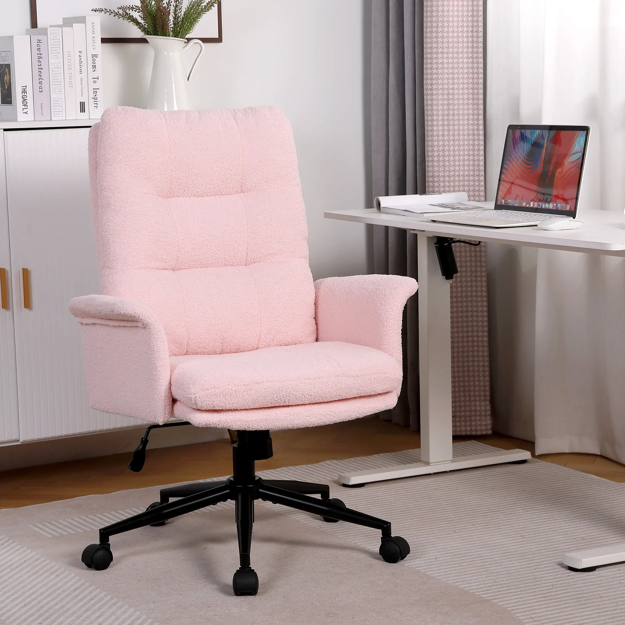【Deal】ERMNOIS Ergonomic Upholstered Home Office Chair, Modern High Back Computer Desk Chair with Wheels, Ergonomic, Adjustable Height