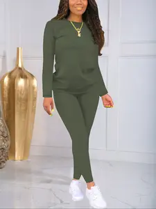 Women's Gradient Print Round Neck Long Sleeve T-Shirt & Pants Set, Tracksuit Set, Casual Sports Clothes, Spring & Fall Fashion, Comfortable Wear