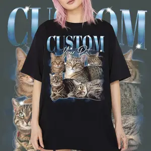 Pet Custom Vintage Washed Shirt, Custom Cat Graphic Unisex T-Shirt, Dog Personalize Bootleg Retro 90's Tee Gift For Her, Pet Lover Shirt