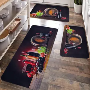 2/3pcs kitchen anti slip carpet floor mat, grape wine pattern design anti slip floor mat, comfortable flannel anti fatigue floor mat carpet, Washable kitchen rugs, suitable for kitchen, entrance door, laundry room, bathroom