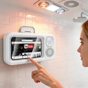 360° Rotatable Shower Phone Holder with Bluetooth Speaker, IPX7 Waterproof Touch Screen Phone Case, Wall Mount Bathroom Phone Stand