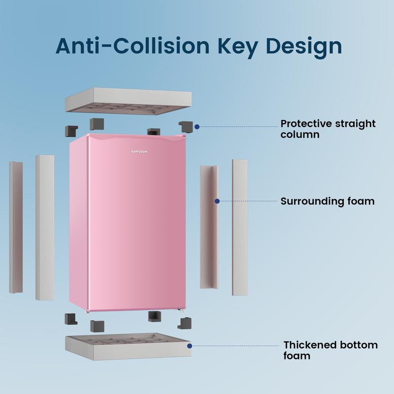 BANGSON 3.2 Cu.Ft Mini Fridge with Freezer Compact Energy-efficient Refrigerator Single Door Quiet Adjustable Temperature Small Drink Garage Room Portable Gift Idea, Christmas Gift Pink