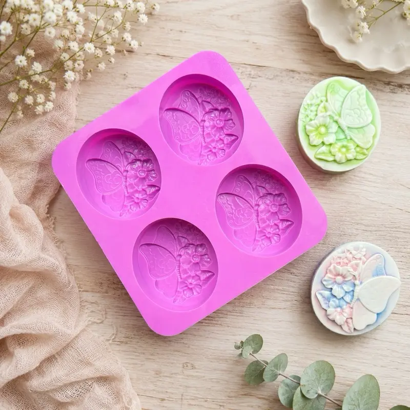 Butterfly Silicone Soap Mold 4 Cavity Oval Floral Mold for Soap Making Melt and Pour Cold Process Resin Wax Melt Clay Plaster DIY Craft Supplies