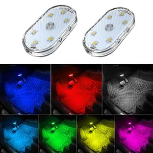 2 PCS Car LED Lights Interior, 7 Colors Interior Car Lights with 6 Bright LED Lamp Beads, Touch Control Ambient Night Lights for Car, Computers, Party, Holiday Decoration, Bedroom, Venlentines Day Gifts for Him Her