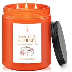 Large Christmas Fall Candle Vanilla Pumpkin Scented, 3-Wick 22oz Long Lasting Scented Candle,  Soy Wax  Candle for , Holiday Candle Gifts for Women Men