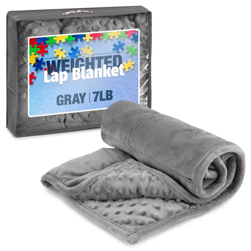 7lb Weighted Blanket for Kids (Grey), Plush Minky Weighted Lap Pad for Kids with Sensory Processing Issues Like Autism or ADHD, Giftable Kids Weighted Blanket with Travel Bag for Ages 6-12
