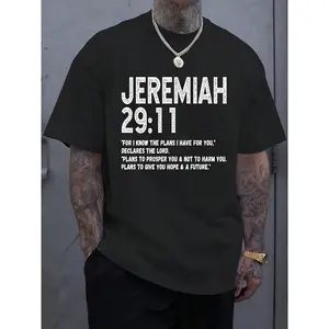 Jeremiah 29:11 Bible Verse Graphic Tee, Y2K Retro Streetwear Christian T-Shirt, Inspirational Faith Casual Top for Men