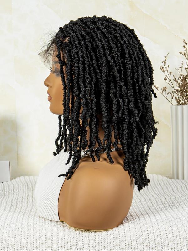 14 Inch Short Afro Dreadlock Braided Wigs for Women, Afro Curly Braided, Gorgeous Fluffy Kinky Wigs with Baby Hair Bangs, Synthetic Locs Crochet Hair for Party, Daily Use