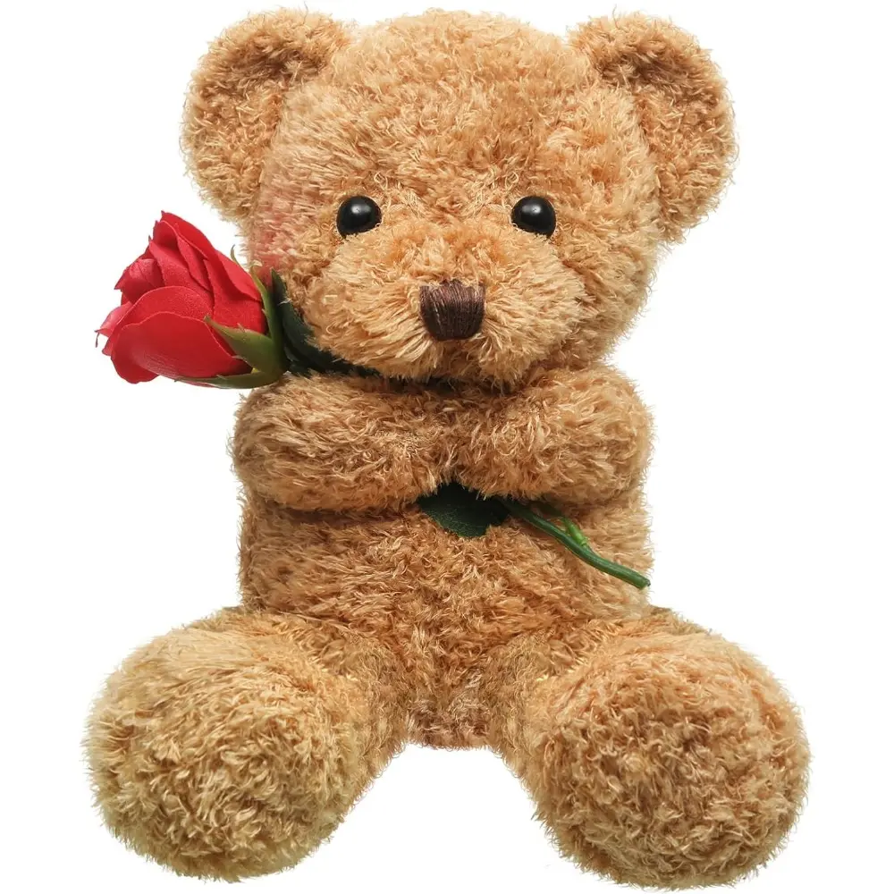 11.8 in Beige Soft Stuffed Animal with Rose, Cute Design Festive Gift for Mother's Birthday - Home & Party Essentials, Wedding Party Supplies