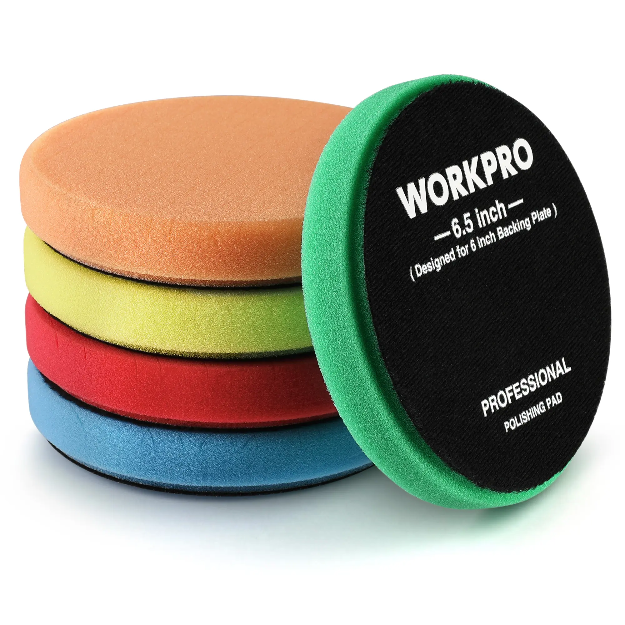 WORKPRO Buffing Sponge Pads, 5-Pack Cutting Polishing Pad Kit with Portable Polishing Accessories