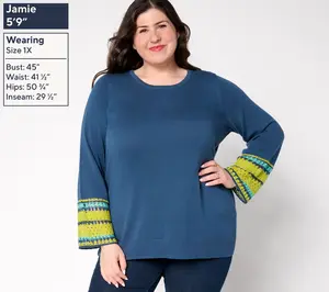 Belle Boho by Kim Gravel Crochet Cuff Scoop Neck Sweater