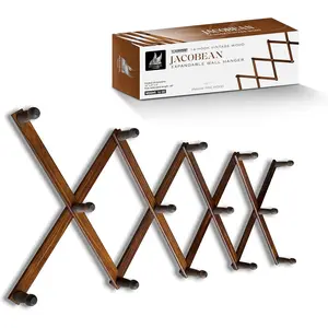 Expandable Wooden Coat Rack Hanger - Large Accordion Hanger with Expanding Pegs | Hand Made Rustic Wooden Hat Rack for Wall | Hang Coat, Jacket, Hat | Wall Rack - 14 Hook, Jacobean
