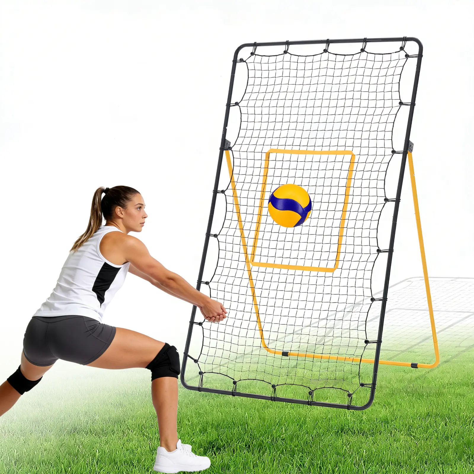 Sweetcrispy 7x4 ft Volleyball Rebounder Net, Multi Sport Bounce Back Training Equipment with Portable Travel Bag, 5 Adjustable Angles for Indoor/Outdoor Spiking, Bumping Practice,summerwins