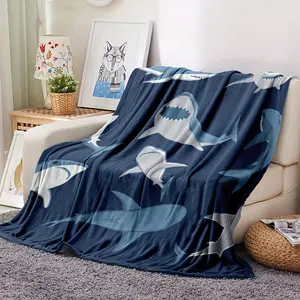 A marine shark-patterned blanket, a soft decorative blanket, suitable for giving to family and friends-280GSM
