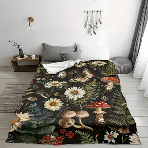 Mushroom & Flower Pattern Blanket, 1 Count Soft Warm Throw Blanket, Bed Blanket, Cozy Blanket, Air-conditioned Room Blanket, Warm Nap Blanket for Home Office