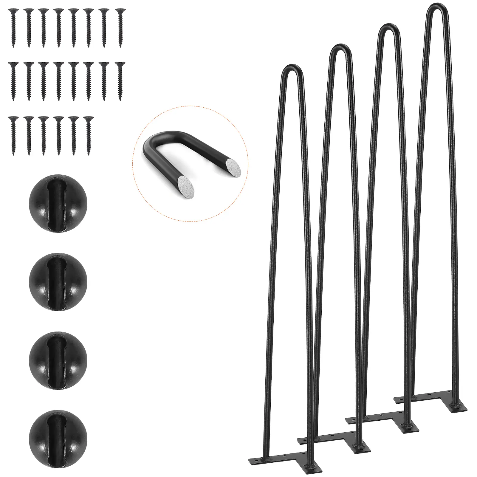 【summerfinds】VEVOR 28" Hairpin Furniture Legs, Metal Home DIY Projects for Nightstand, Coffee Table, Desk, 500lbs Load Capacity with Rubber Floor Protectors, Metal Heavy Duty Sturdy Modern Table Legs, 4PCS Black, Hardware, Metal Furniture Legs