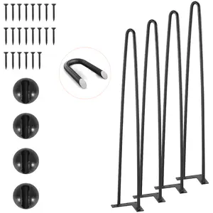 【Summervibes】VEVOR 28" Hairpin Furniture Legs, Metal Home DIY Projects for Nightstand, Coffee Table, Desk, 500lbs Load Capacity with Rubber Floor Protectors, Metal Heavy Duty Sturdy Modern Table Legs, 4PCS Black
