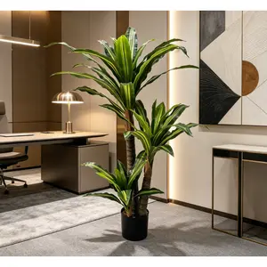 5 FT Artificial Dracaena Plant, Faux Tree In Pot with Lifelike Leaves and 3 Thick Trunks, Indoor Outdoor Fake Floor Plant for Living Room, Office, Corner Home Decor