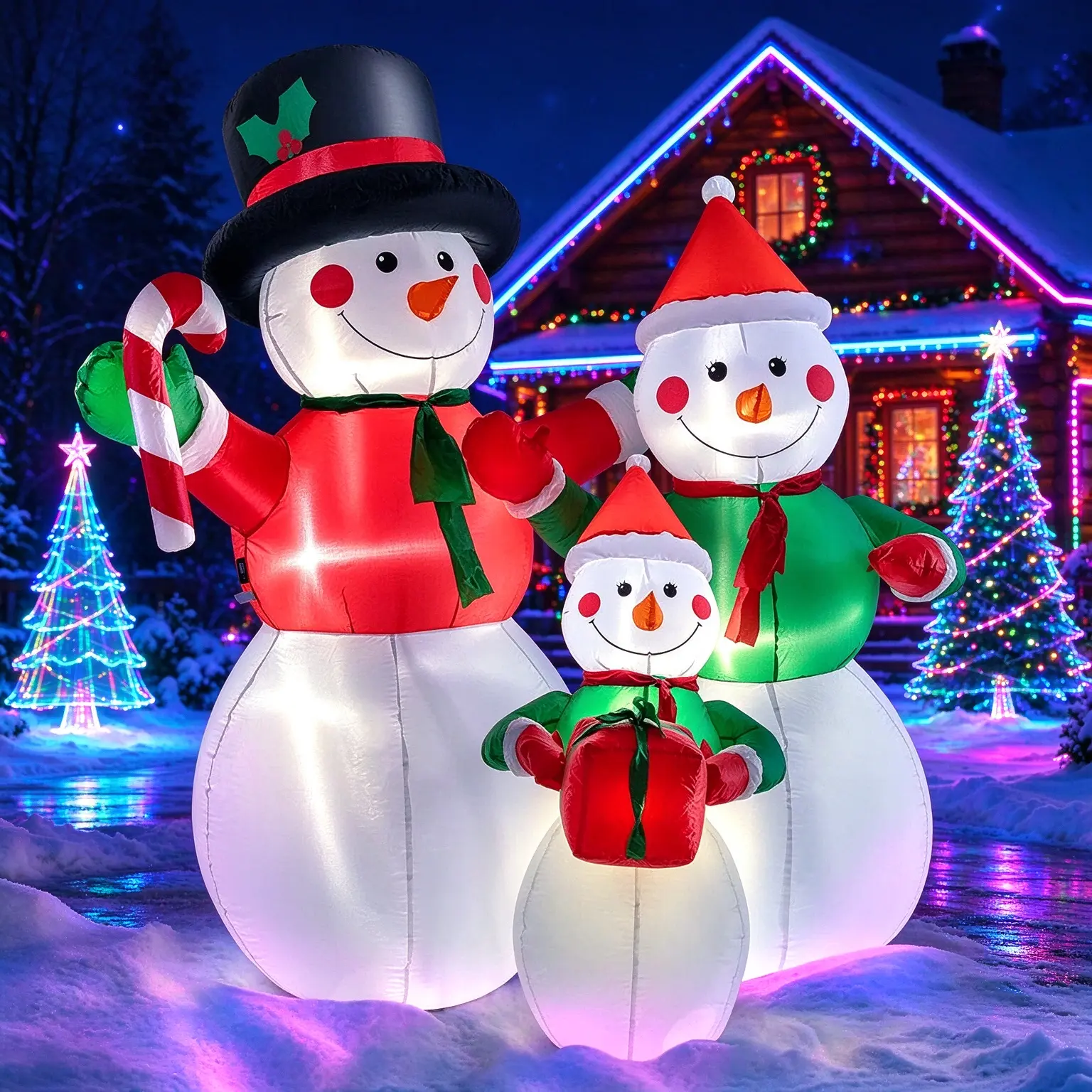 6FT LED Christmas Inflatable Snowman Family, Blow Up Yard Decoration for Xmas Holiday Indoor Outdoor Garden Lawn