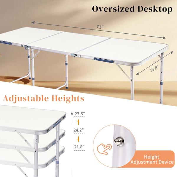 180 x 60 x 70cm Aluminum Alloy Folding Table White
