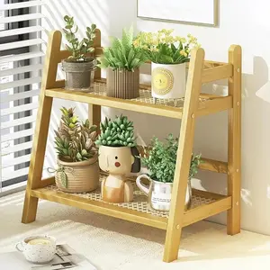 2-Tier Bamboo Display Rack, Multi-Functional Rustic Style Organizer, Easy Assembly, Natural Bamboo Finish, Home Decor Gift