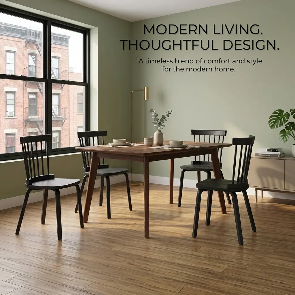 Windsor Chairs Set of 4, Solid Wood Indoor Furniture Chair Combo with Spindle Back & Widen Seat, Mid-Century French Country Farmhouse Style, 260 lbs Capacity for Kitchen & Living Room, Black, Indoor Furniture Chairs