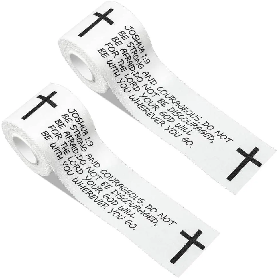 2Pcs Christian Theme Cross Print Elastic Athletic Wrap Tape, 2x23 ft Cotton Zinc Oxide White Wrist Tape for Tennis & Baseball, Christian Gifts for Men, Elastic Athletic Tape