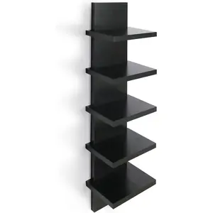 5 Tier Wall Shelves Black, Vertical Column Shelf Floating Storage Home Decor Organizer Design Ut... Kitchen Wood