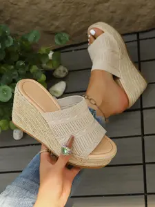 Women's Open-Toe Knit Mesh Wedge Espadrille Sandals, Breathable Summer Sandals, Hemp Braided Thick Sole, Comfortable Footwear for Commute and Dates, Casual Style