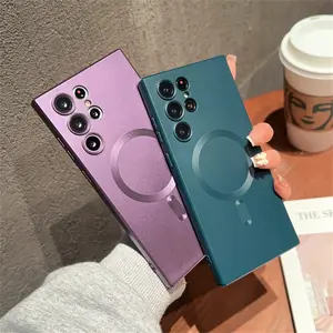 Magnetic for Samsung Galaxy S26 Ultra S25 Plus S24 S23 S22 Phone Case for Women Men Girls,Compatible with MagSafe,Camera Lens Protector,Matte Cute Slim Soft Silicone Bumper Shockproof Metallic Phone Case