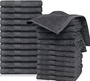 QUBA LINEN Grey Washcloths Pack of 24 12"x12" 100% Ring Spun Cotton Soft Absorbent Quick Dry Hand Towel Set Hotel Quality Solid Pattern