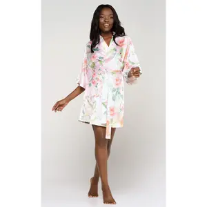 Turquaz Carmen Floral Satin Kimono Short Robe Women