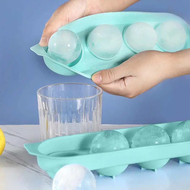 4 Grids Silicone Ice Cube Tray, 1 Count Easy Release Ice Ball Mold, Ice Ball Making Tray, Leak-proof & Reusable Ice Sphere Mold, Kitchen Accessories P