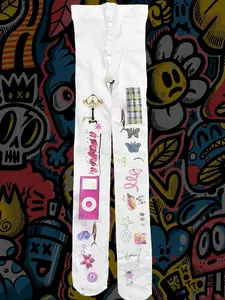 Mechanical Gun Graffiti Letter Print Socks, Cute Y2K Style Knee High Stockings, Tight-Fitting Pantyhose for Summer Fashion