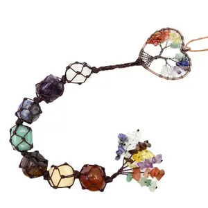 7 Colored Crystal Stone Hand weaving Hanging Piece of Natural Stone Life Tree , Dreamer Catcher,Car and Home Decoration