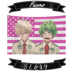 Bakugo & Midoriya Anime Fan Gift, Manga Home Decor, Room Decoration, My Hero Academia American Flag, Wall Banner, Otaku Dorm Poster