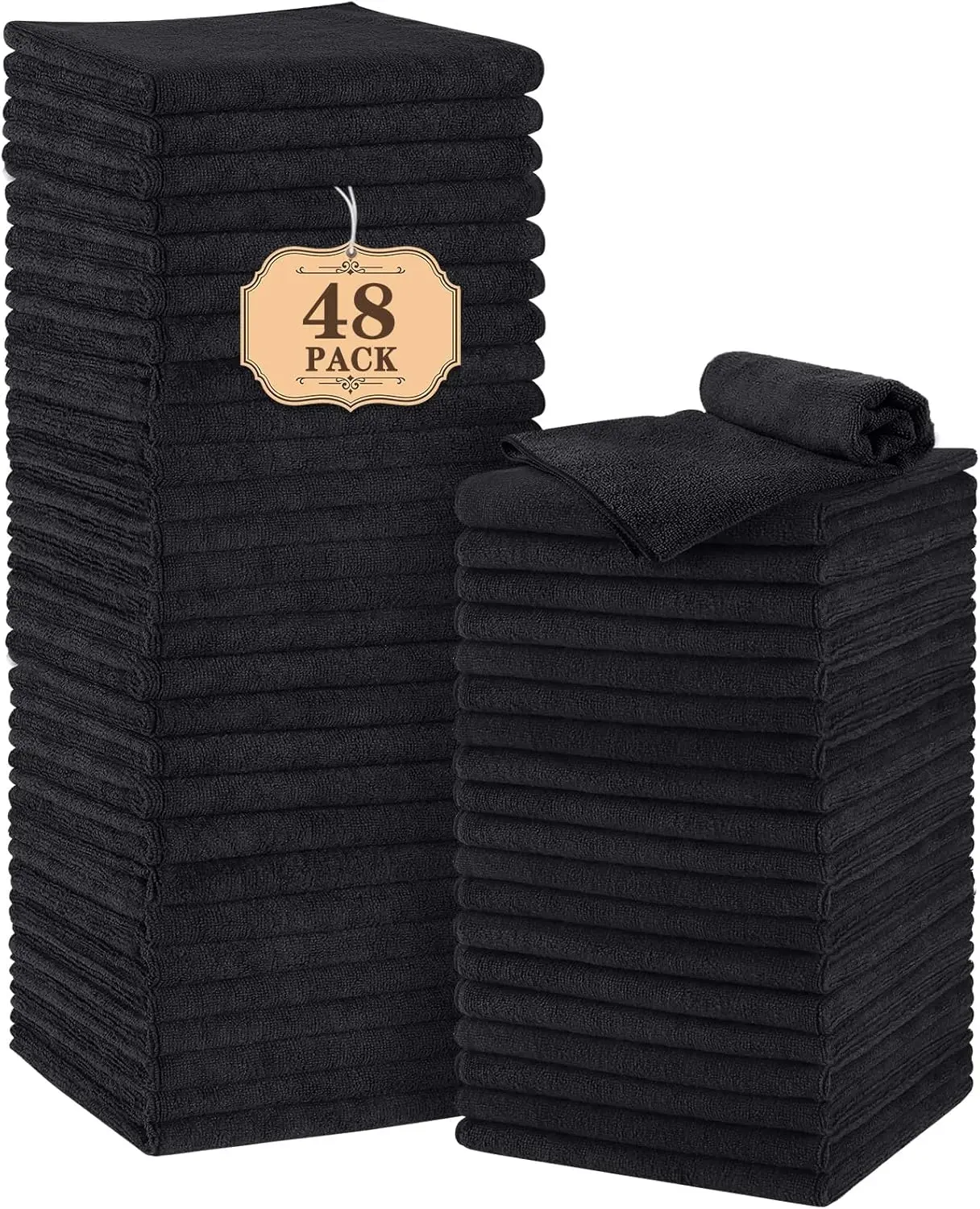 Salon Towels 48 Pack, Microfiber Hair Salon Towel 16 x 29 Inch, Super Soft and Absorbent Black Towels for Salon, Hand, Gym, Bath, Spa and Home Hair Care, Not Bleach Proof